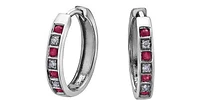 10K White Gold Ruby & Diamond (0.03 ct. T.W) Huggies