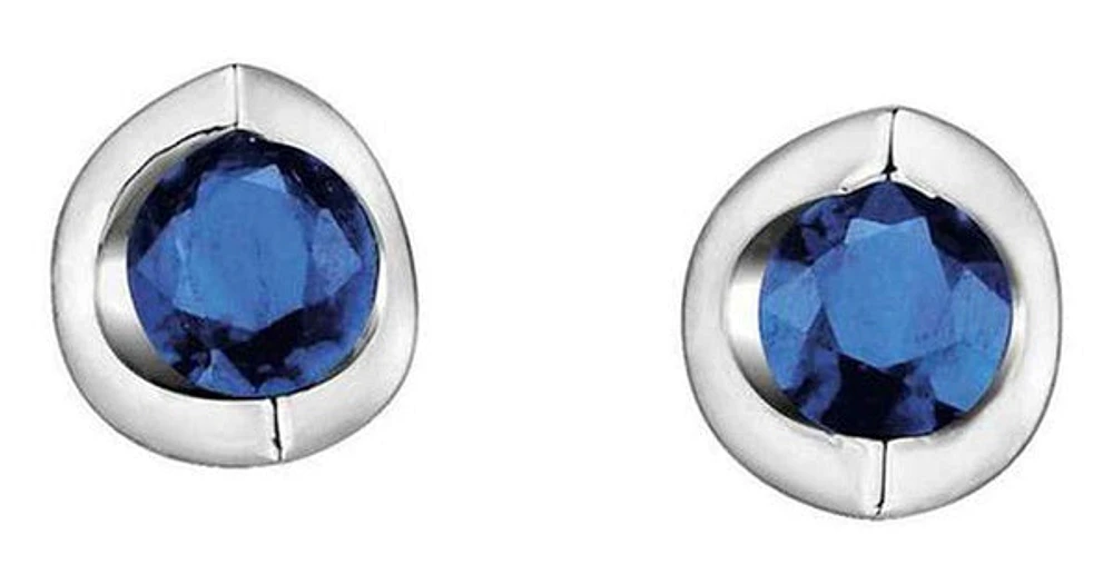 10K White Gold Sapphire Half Moon Studs