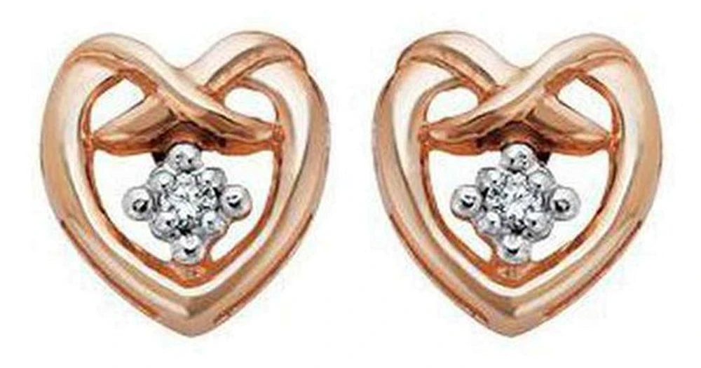 10K Rose Gold Canadian Diamond (0.02ct) Heart Outline Studs