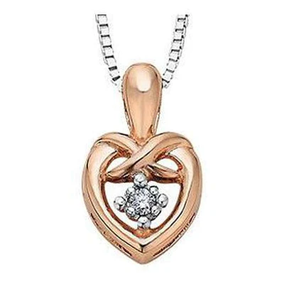 10K Rose & White Gold Canadian Diamond (0.01 ct. T.W.) Heart  Necklace