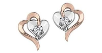 10K Rose & White Gold Canadian Diamond (0.08 ct T.W.) Double Heart Studs