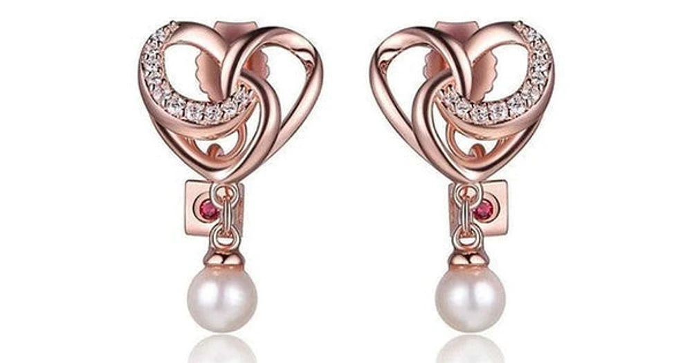 SSRGP Cubic Zirconia and Genuine Pearl Heart Post Earring. Stone size: 4-4.5(mm)