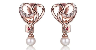 SSRGP Cubic Zirconia and Genuine Pearl Heart Post Earring. Stone size: 4-4.5(mm)