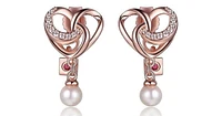 SSRGP Cubic Zirconia and Genuine Pearl Heart Post Earring. Stone size: 4-4.5(mm)