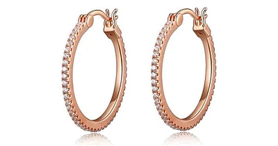 SS ELLE "SPHERE" 24MM CZ HOOP EARRING IN ROSE GOLD PLATING