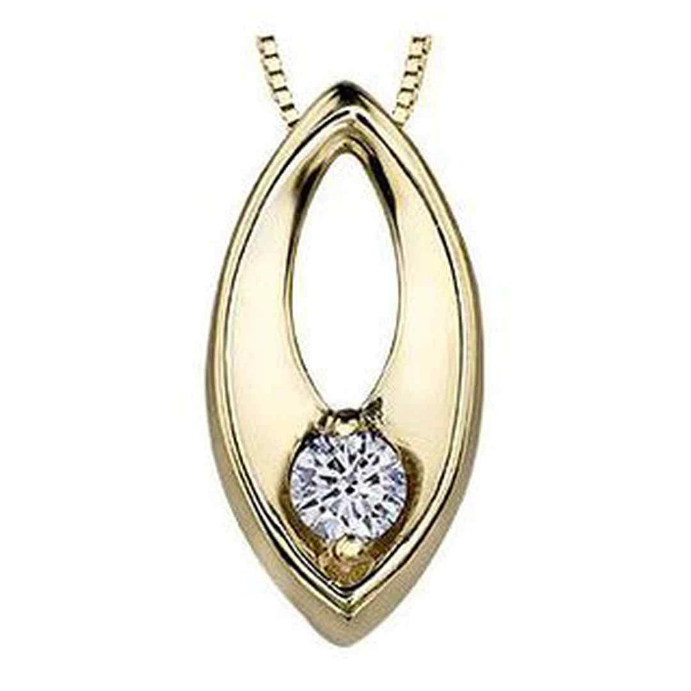 10K Yellow Gold Canadian Diamond (0.06 ct T.W.) Lens Shaped Necklace