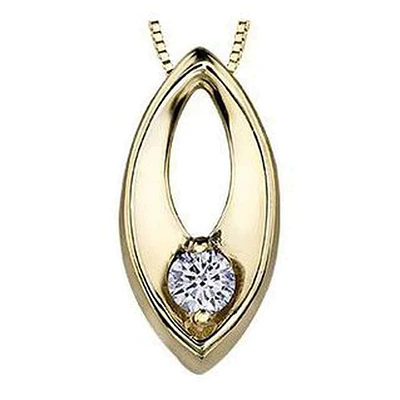 10K Yellow Gold Canadian Diamond (0.06 ct T.W.) Lens Shaped Necklace