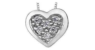 10K White Gold Diamond Accent Pave Heart Necklace