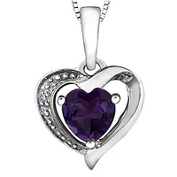 10K White Gold Amethyst & Diamond Accent Heart Shaped Necklace