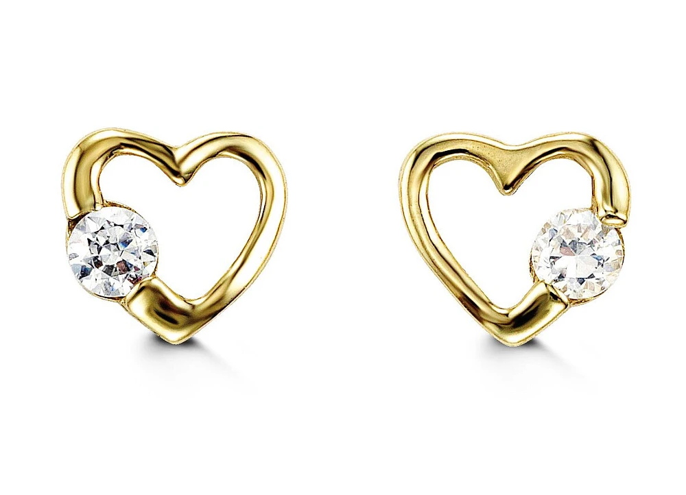 Baby Open Heart Studs in 14k Gold