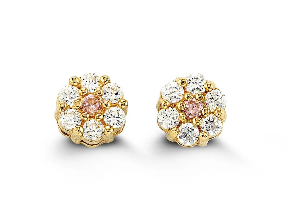 Baby Flower Halo Studs in 14k Yellow Gold