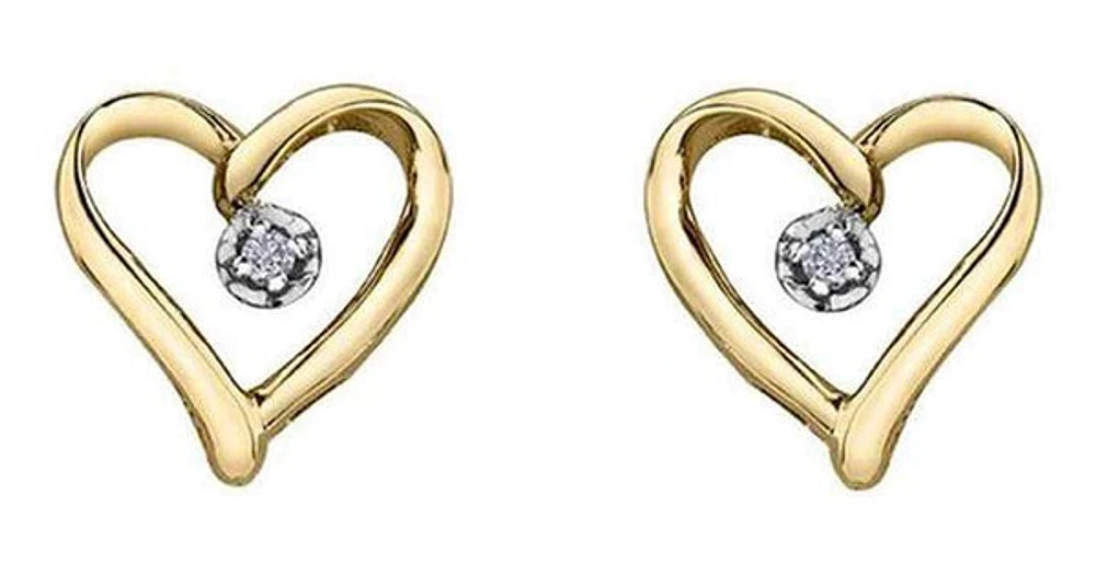 10K Yellow Gold Diamond (0.02 ct. T.W) Golden Heart Studs