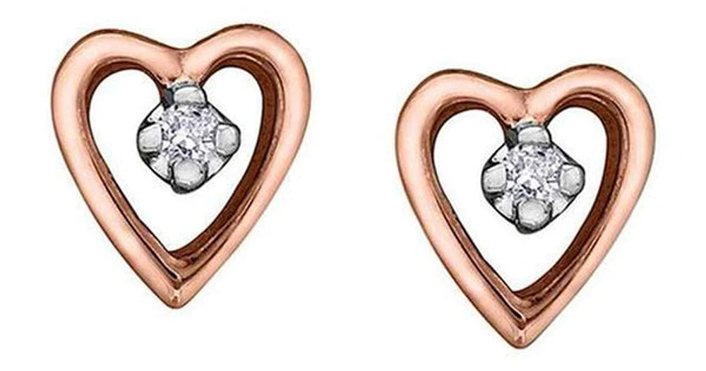 10K Rose & White Gold Diamond (0.02 ct. T.W) Heart Studs