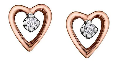 10K Rose & White Gold Diamond (0.02 ct. T.W) Heart Studs