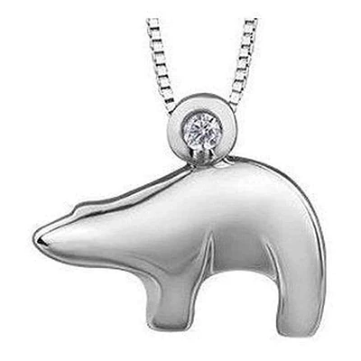 Sterling Silver Canadian Diamond (0.05 ct T.W.) Polar Bear & Bezel Necklace