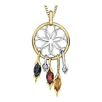 10K Yellow & White Gold Multi-Color Sapphires-Canadian Diamond (0.06 ct T.W.) Dreamcatcher Necklace