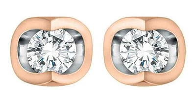 10K Rose & White Gold Solitaire Diamond (0.06 ct. T.W.) Half Moon Studs