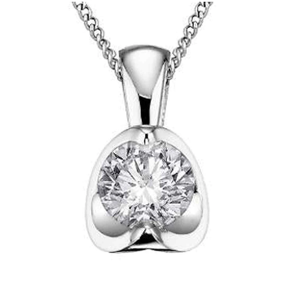 10K White Gold Solitaire Diamond (0.04 ct. T.W.) Half Moon Necklace