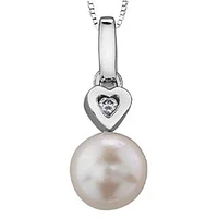 10K White Gold Pearl & Diamond Accent Necklace