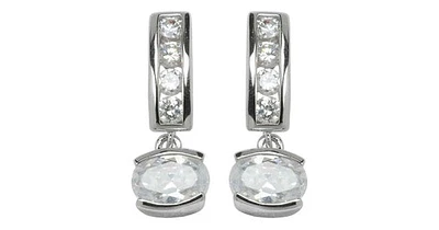 Sterling Silver Rhodium Plated Oval Drop Cubic Zirconia Earring. Stone size: 7x5(mm)