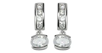 Sterling Silver Rhodium Plated Oval Drop Cubic Zirconia Earring. Stone size: 7x5(mm)