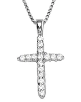 Sterling Silver Rhodium Plated Cubic Zirconia Cross Pendant with Box Chain 18"