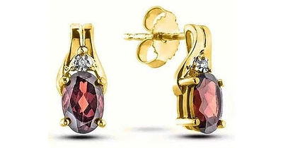 January Birthstone 0.02TW Diamond 10K Yellow Gold Earrings- Garnet