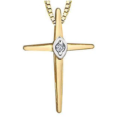 10K Yellow Gold Diamond (0.02 ct. T.W.) Cross Necklace