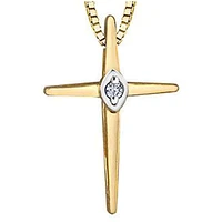 10K Yellow Gold Diamond (0.02 ct. T.W.) Cross Necklace