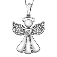 10K White Gold Diamond Accent Angel Necklace