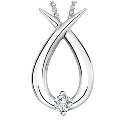 10K White Gold Solitaire Diamond (0.04 ct. T.W.) Curve Necklace