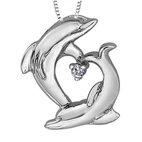 10K White Gold Diamond Accent Dophins Necklace