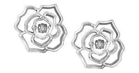 Sterling Silver Canadian Dancing Diamond (0.02 ct T.W.) Rose Flower Studs