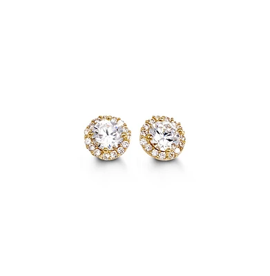 7.5mm CZ Halo Pave Gold Studs