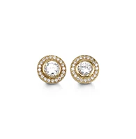 CZ Halo Pave Gold Studs in Bezel Style