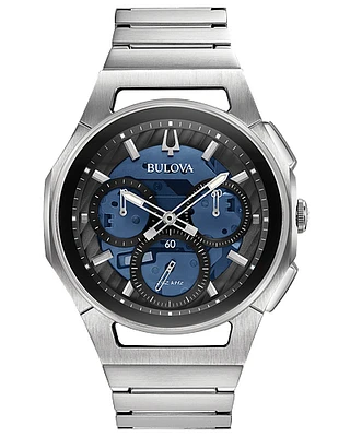 Bulova Quartz Curv Silver Tone Chronograph Wrist Watch 96A205