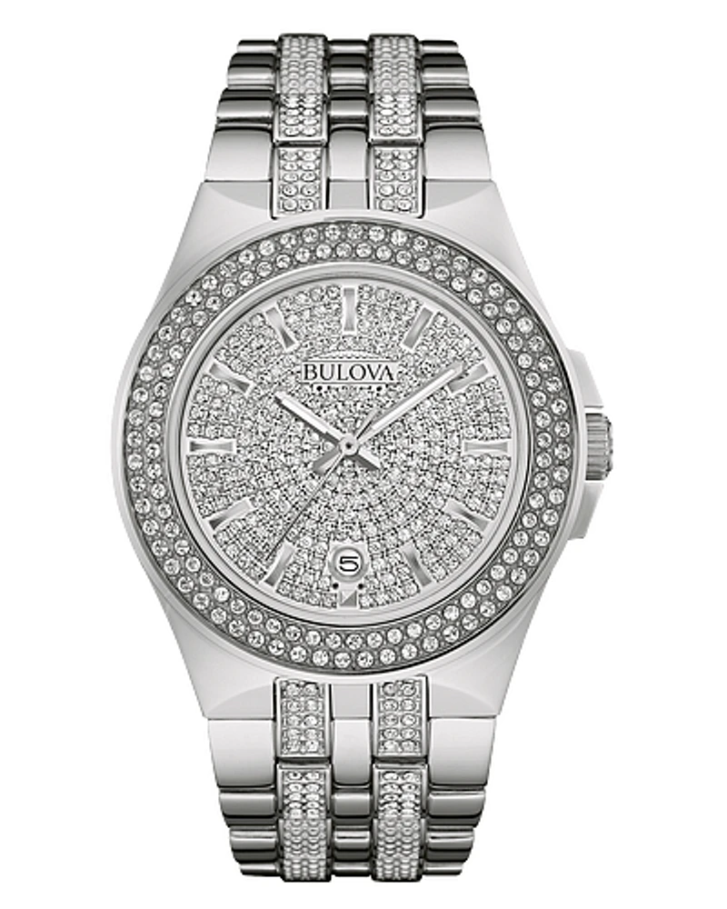 Bulova Phantom Men's Crystals Stainless Steel with Silver-tone Dial 96B235