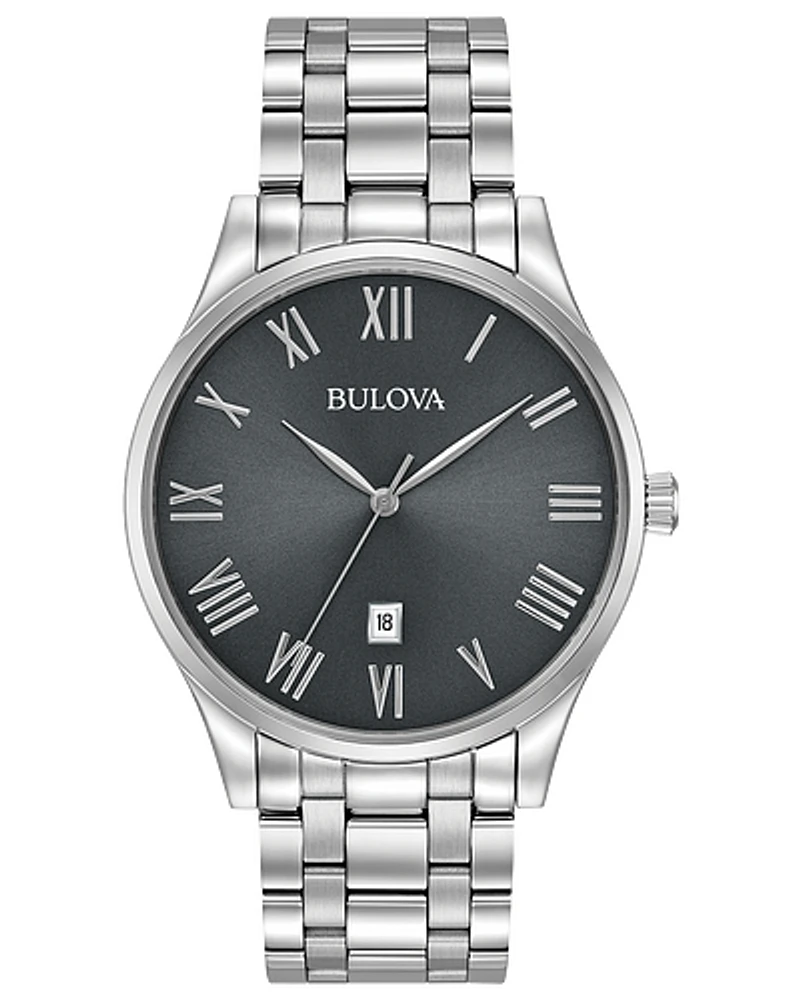 Bulova Men's Classic Grey Dial Stainless Steel Watch 96B261