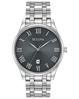 Bulova Men's Classic Grey Dial Stainless Steel Watch 96B261