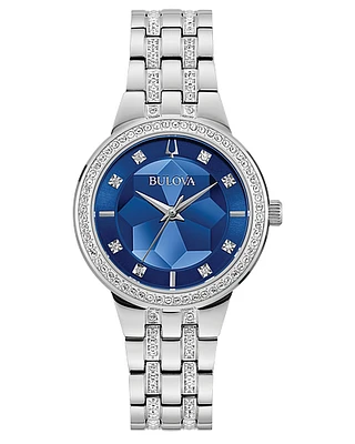 Bulova Phantom Women's Silver-tone Blue Dial Crystal Watch 96L276