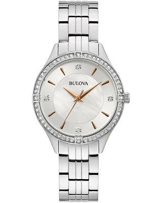 Bulova Quartz Swarovski Crystals Stainless Steel Ladies Watch 96L283