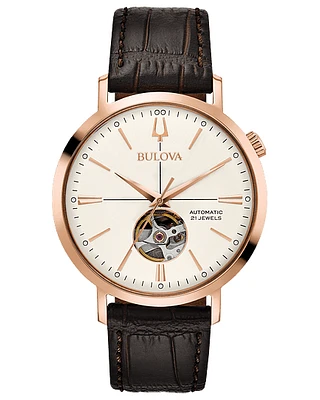 Bulova Aerojet Men's Automatic Rose Gold Heartbeat Skeleton Dial Watch 97A136