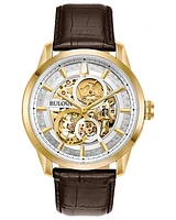 Bulova Men's Sutton Automatic Skeleton Dial Leather Strap 97A138