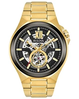 Bulova Maquina Men's Gold-tone Black Skeleton Dial Automatic Watch 98A178