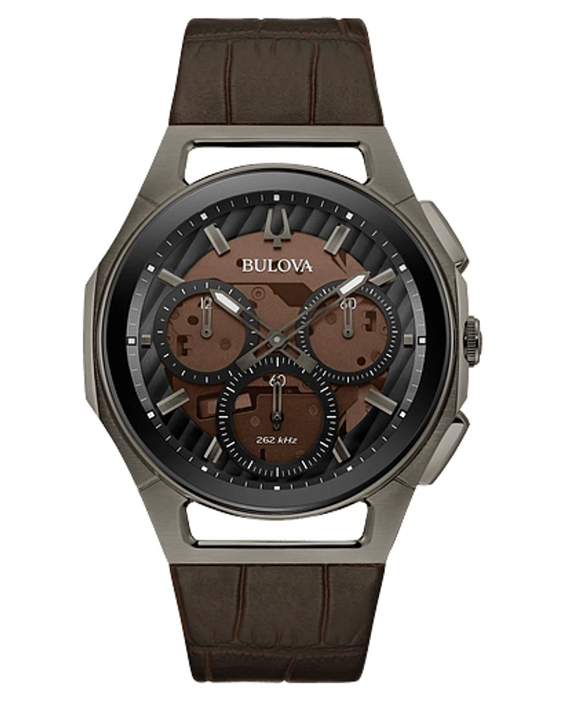 Bulova CURV Chronograph Grey-tone Leather Strap Watch 98A231