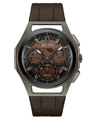 Bulova CURV Chronograph Grey-tone Leather Strap Watch 98A231