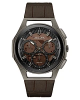 Bulova CURV Chronograph Grey-tone Leather Strap Watch 98A231