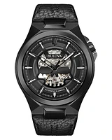 Bulova Maquina Automatic Skeleton Black Leather Strap Watch 98A238