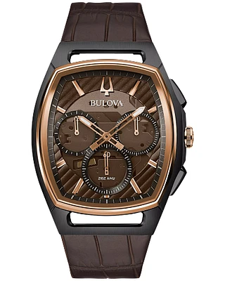 Bulova CURV Men's Chronograph Skeleton Dial Leather Strap Watch  98A264