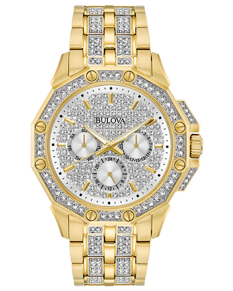 Bulova Octava Men's Gold Pavé Dial Crystal Watch 98C126